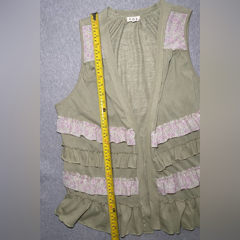 POL Clothing Ruffled Open Front Sleeveless Womens Cardigan Size Large - Picture 5 of 8